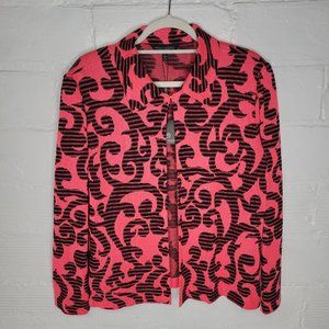 Ming Wang Women's Large Cardigan Sweater Pink Black One Hook Close